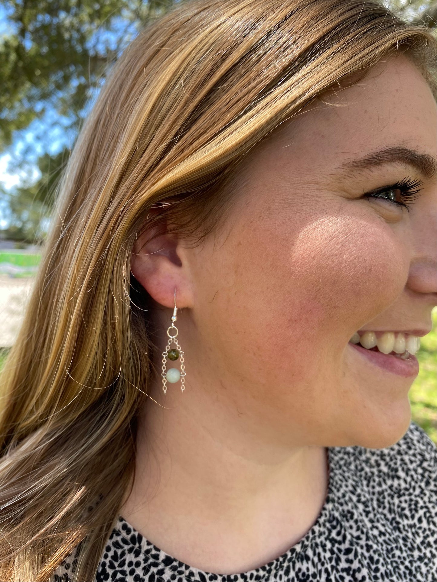 Green Garnet and Amazonite Chandelier Earrings