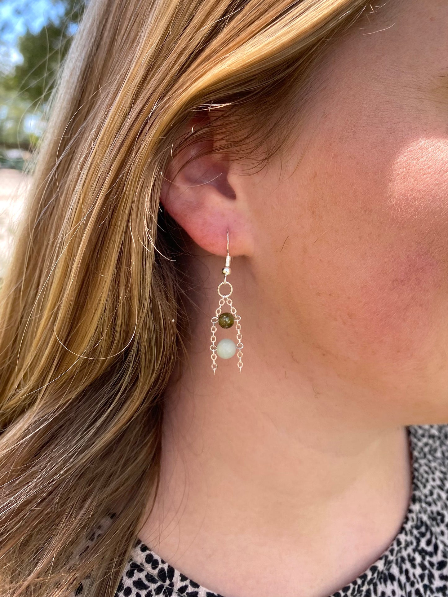 Green Garnet and Amazonite Chandelier Earrings