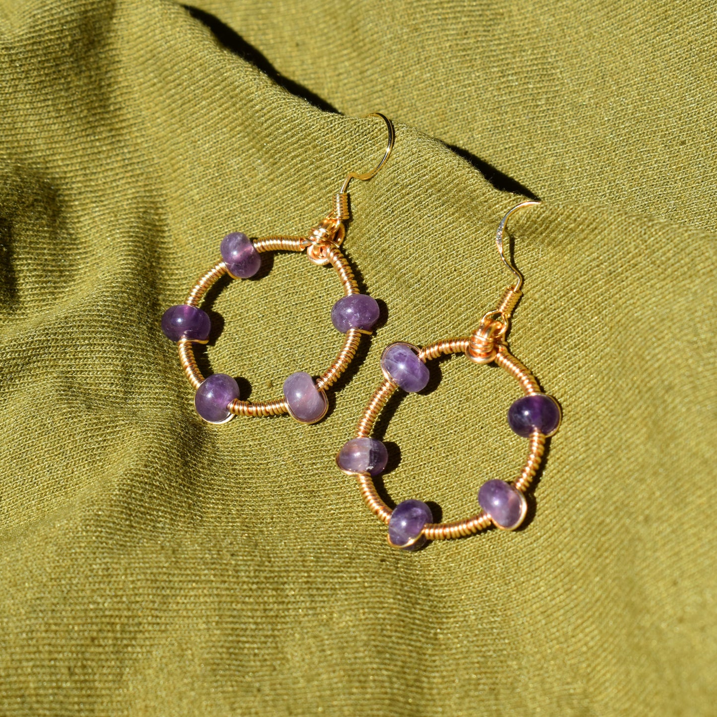 Gold-Plated Amethyst Hoop Earrings