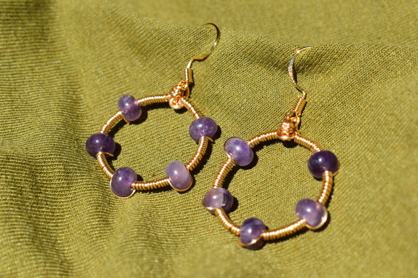 Gold-Plated Amethyst Hoop Earrings