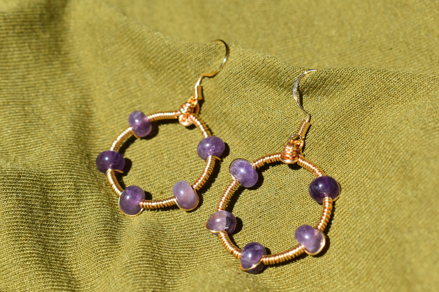 Gold-Plated Amethyst Hoop Earrings