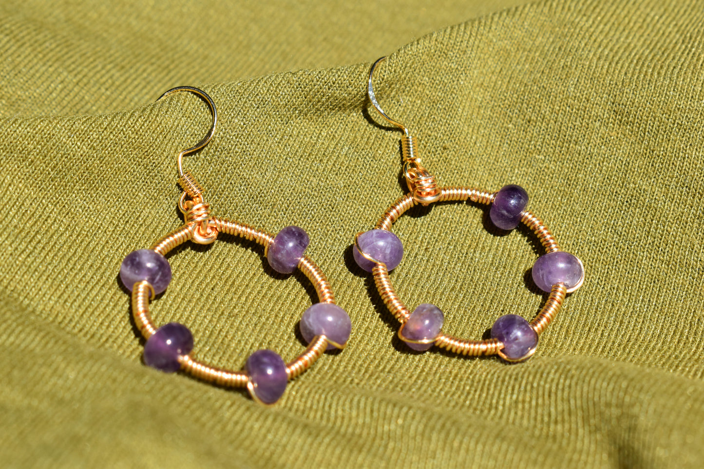 Gold-Plated Amethyst Hoop Earrings