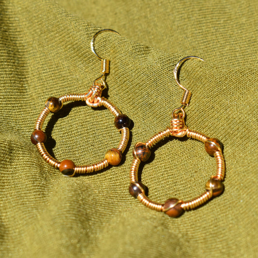 Gold-Plated Tigers Eye Hoop Earrings