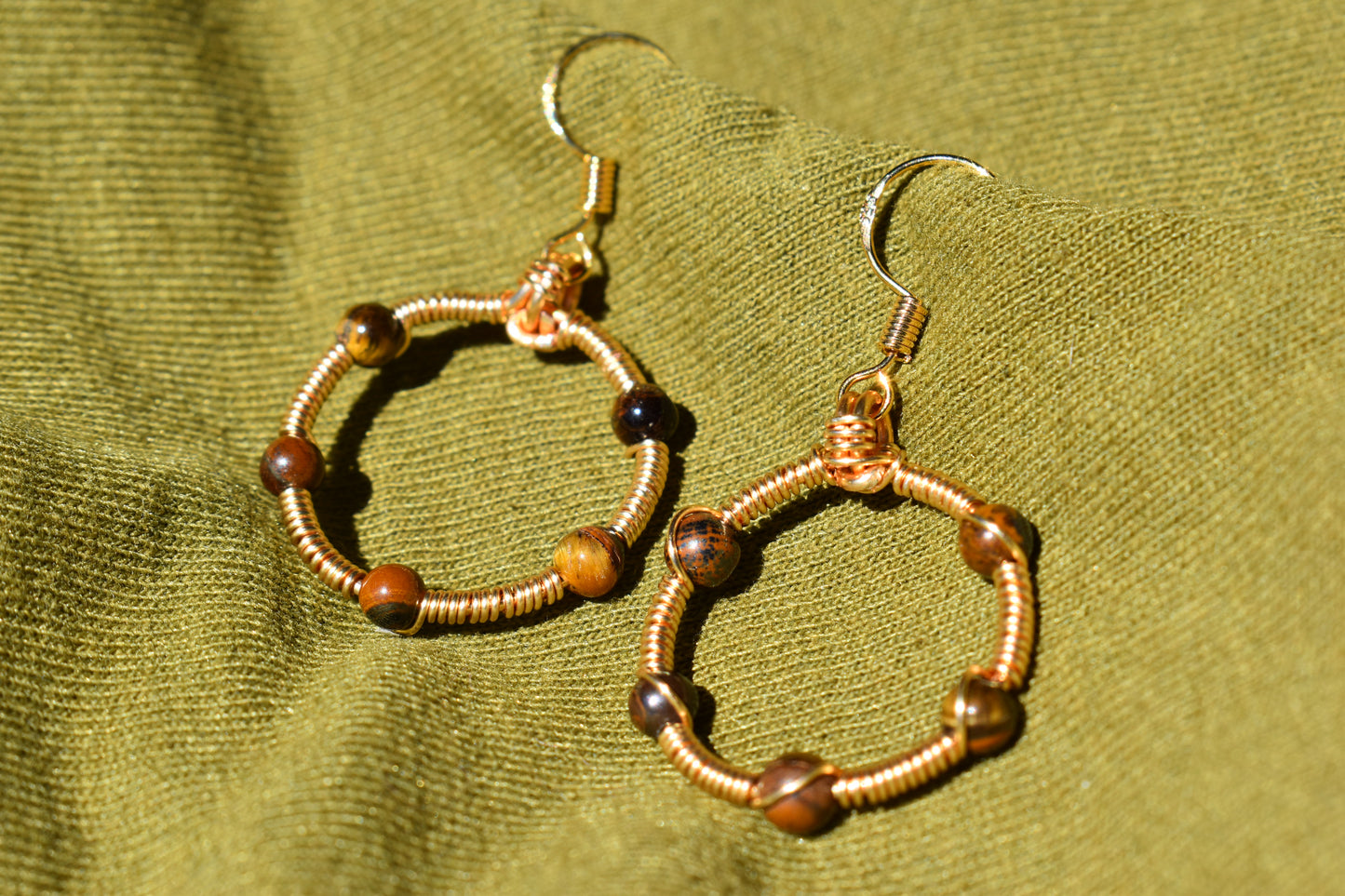 Gold-Plated Tigers Eye Hoop Earrings