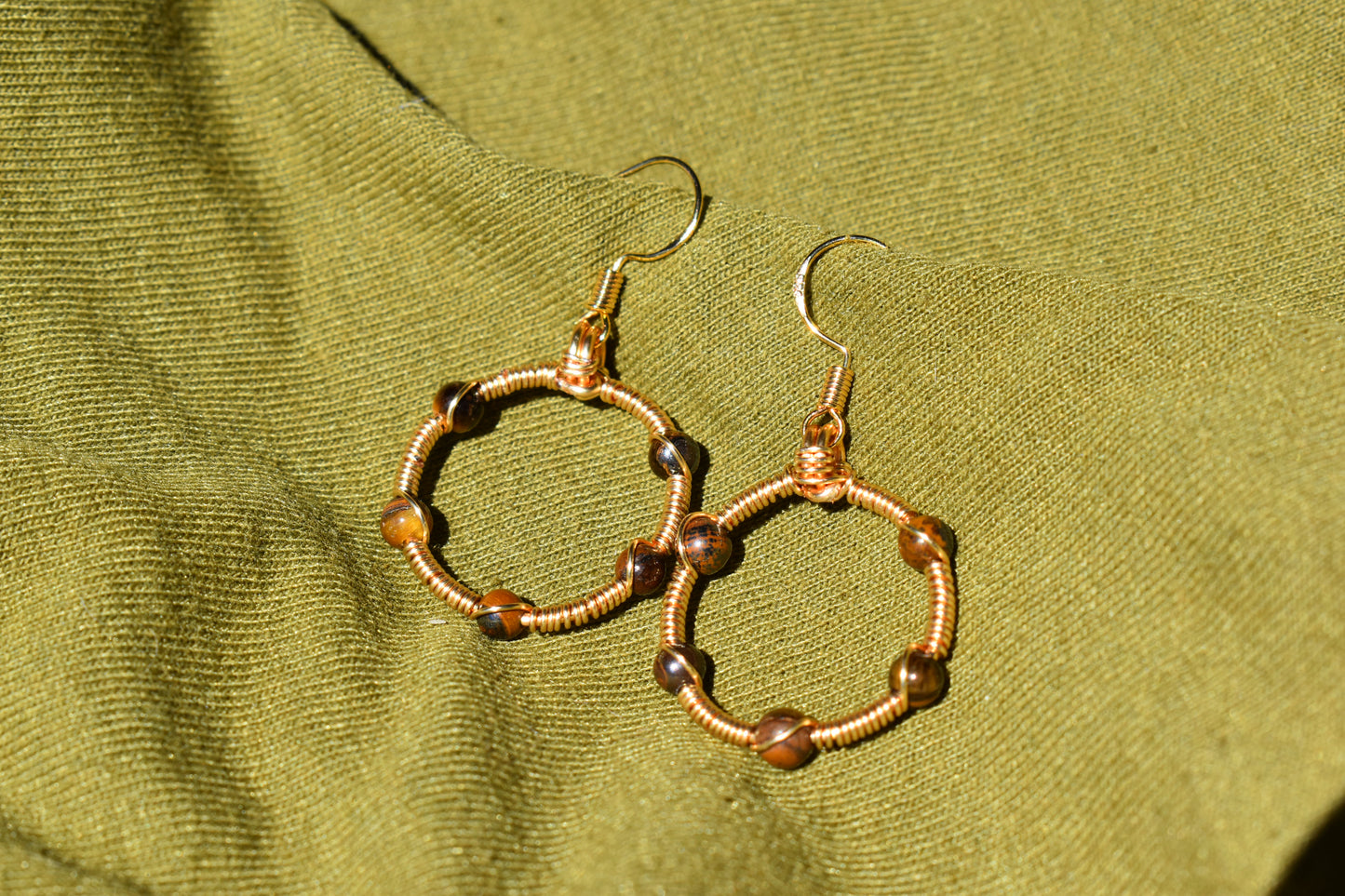 Gold-Plated Tigers Eye Hoop Earrings