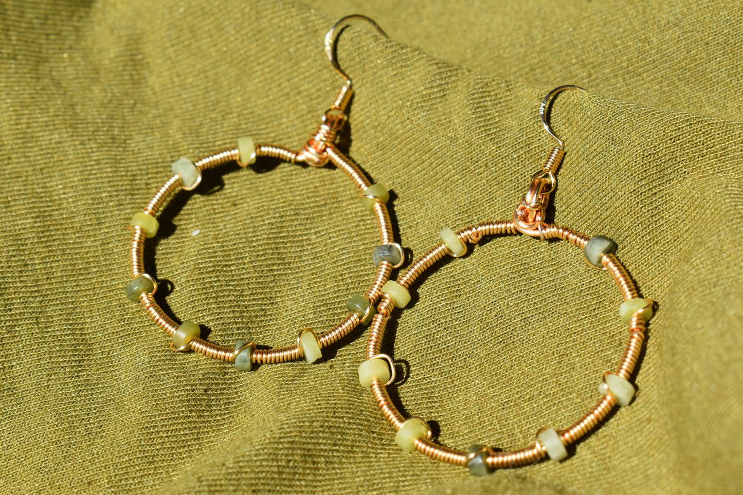 Gold-Plated South Jade Hoop Earrings