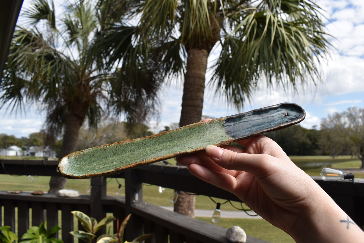 Long Incense Holder - Blue & Green