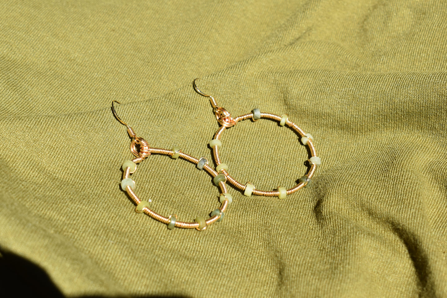 Gold-Plated South Jade Hoop Earrings