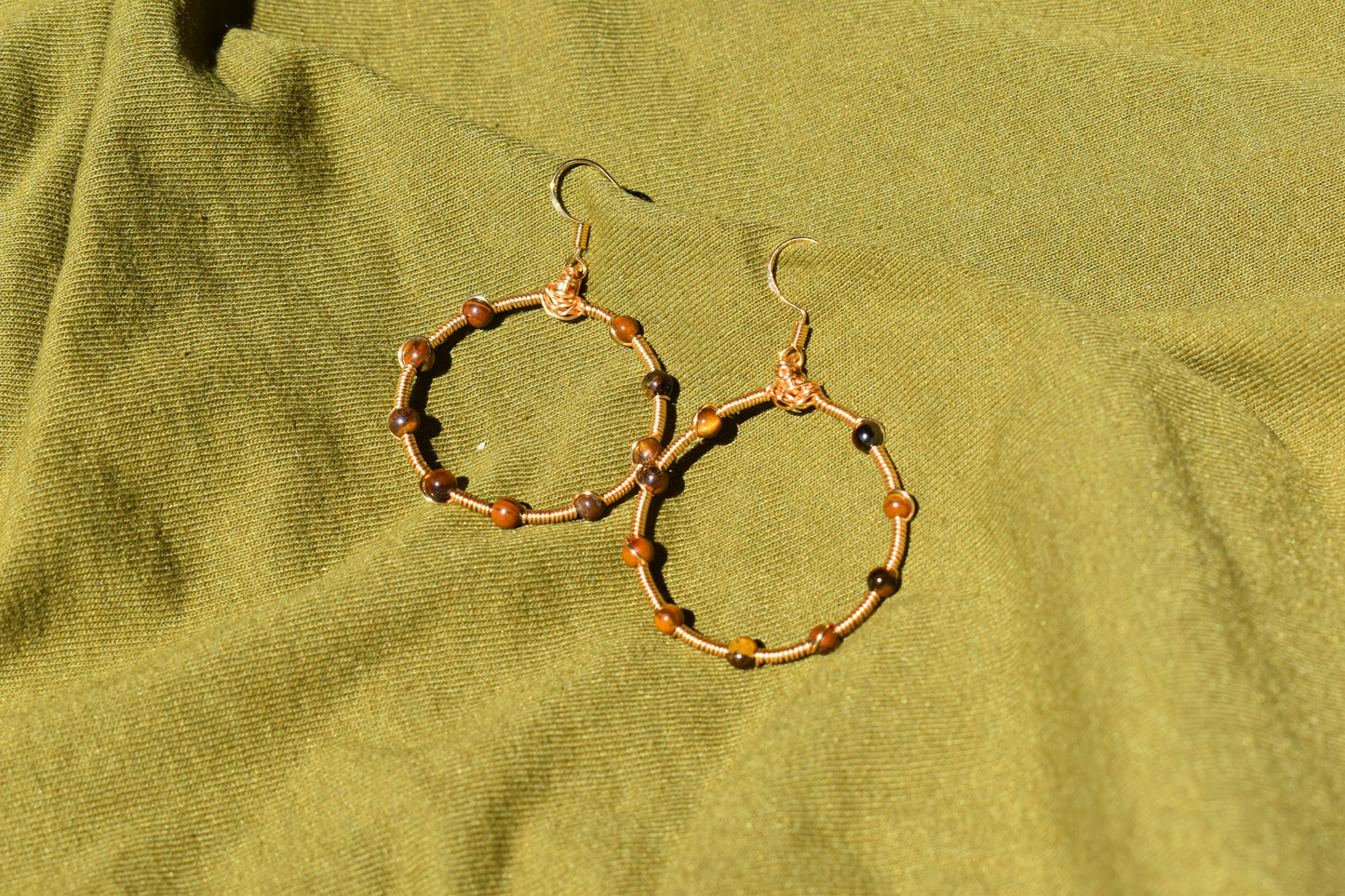 Gold-Plated Tigers Eye Hoop Earrings