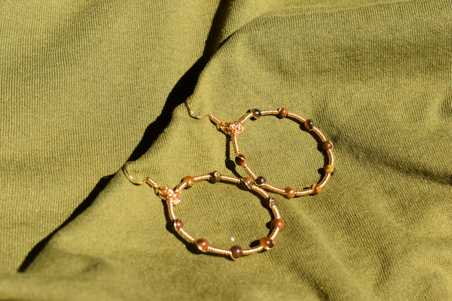 Gold-Plated Tigers Eye Hoop Earrings