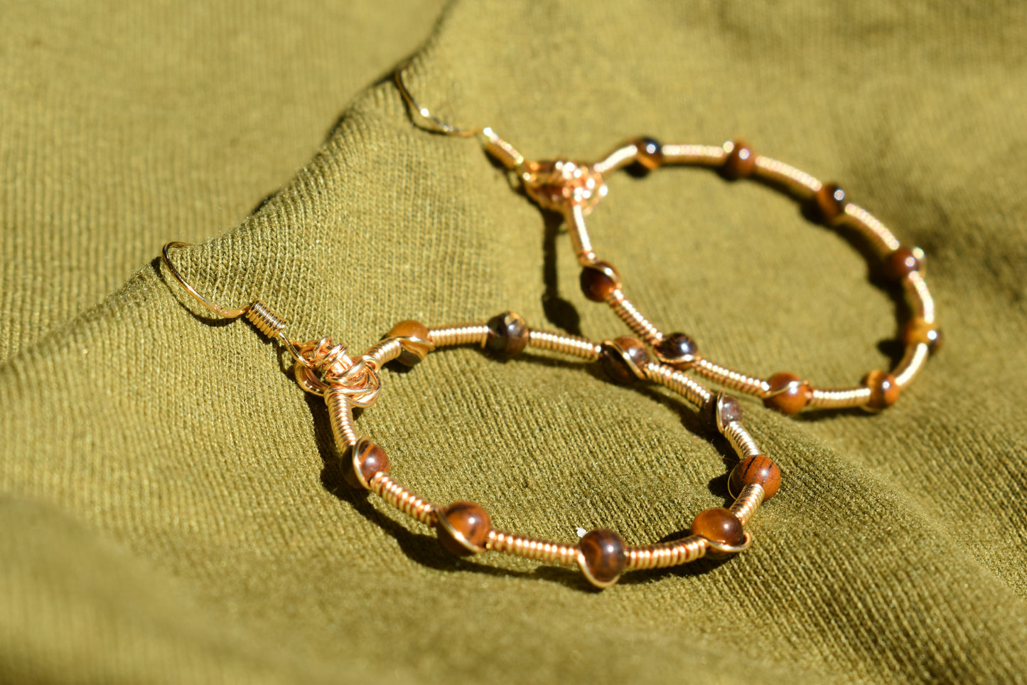 Gold-Plated Tigers Eye Hoop Earrings