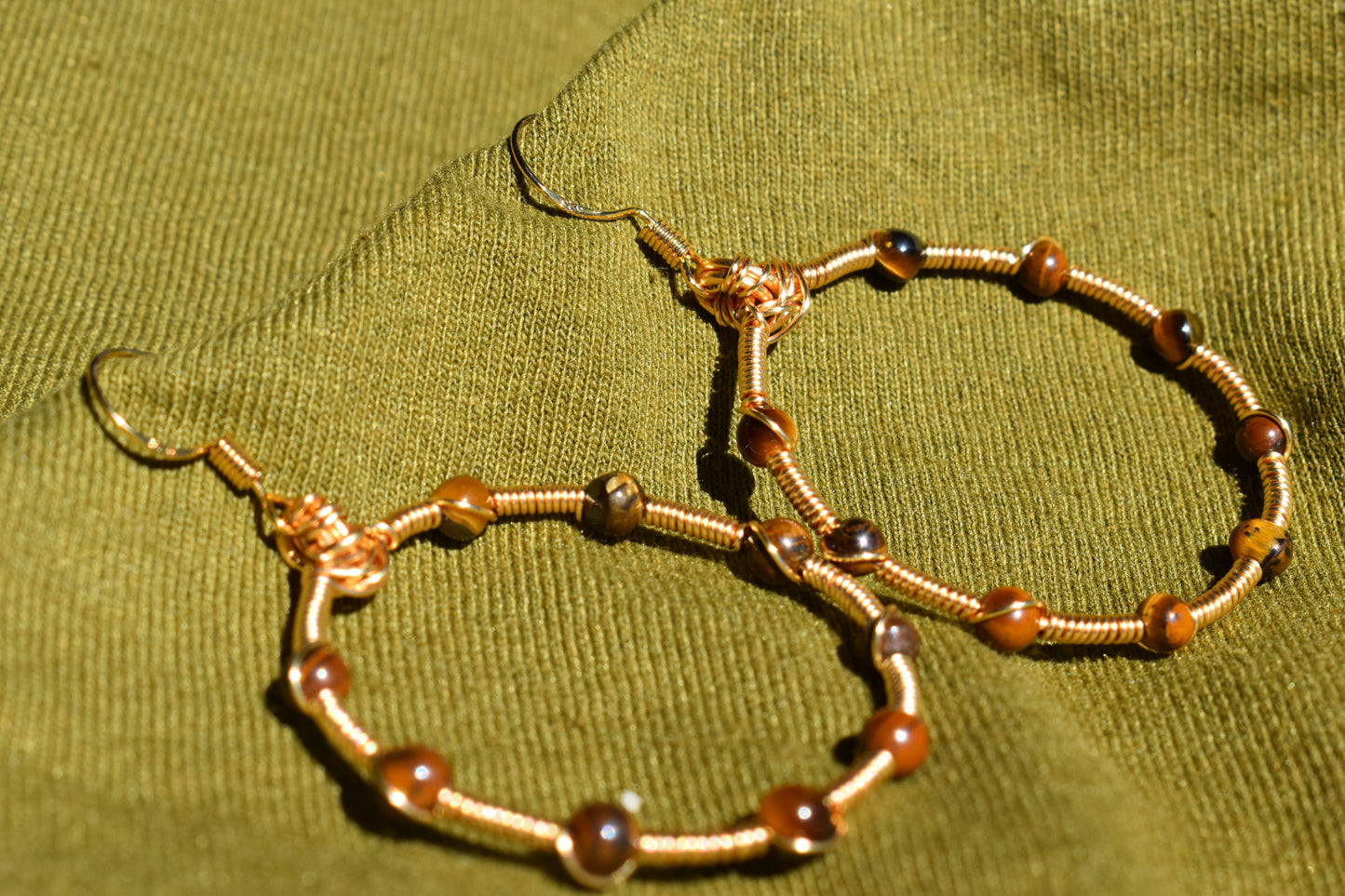 Gold-Plated Tigers Eye Hoop Earrings