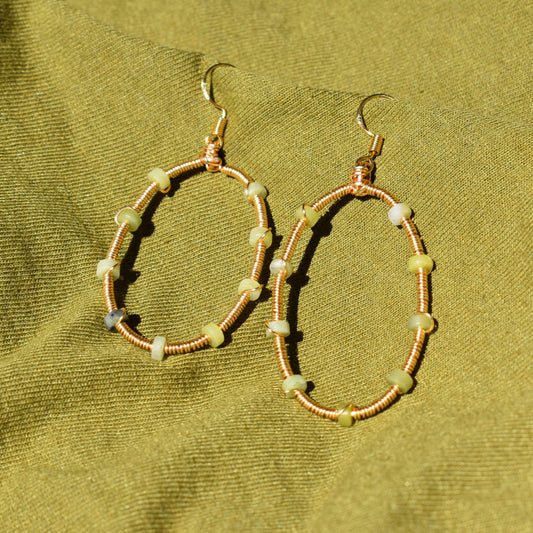 Gold-Plated South Jade Oval Hoop Earrings