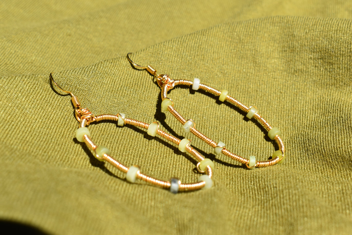 Gold-Plated South Jade Oval Hoop Earrings