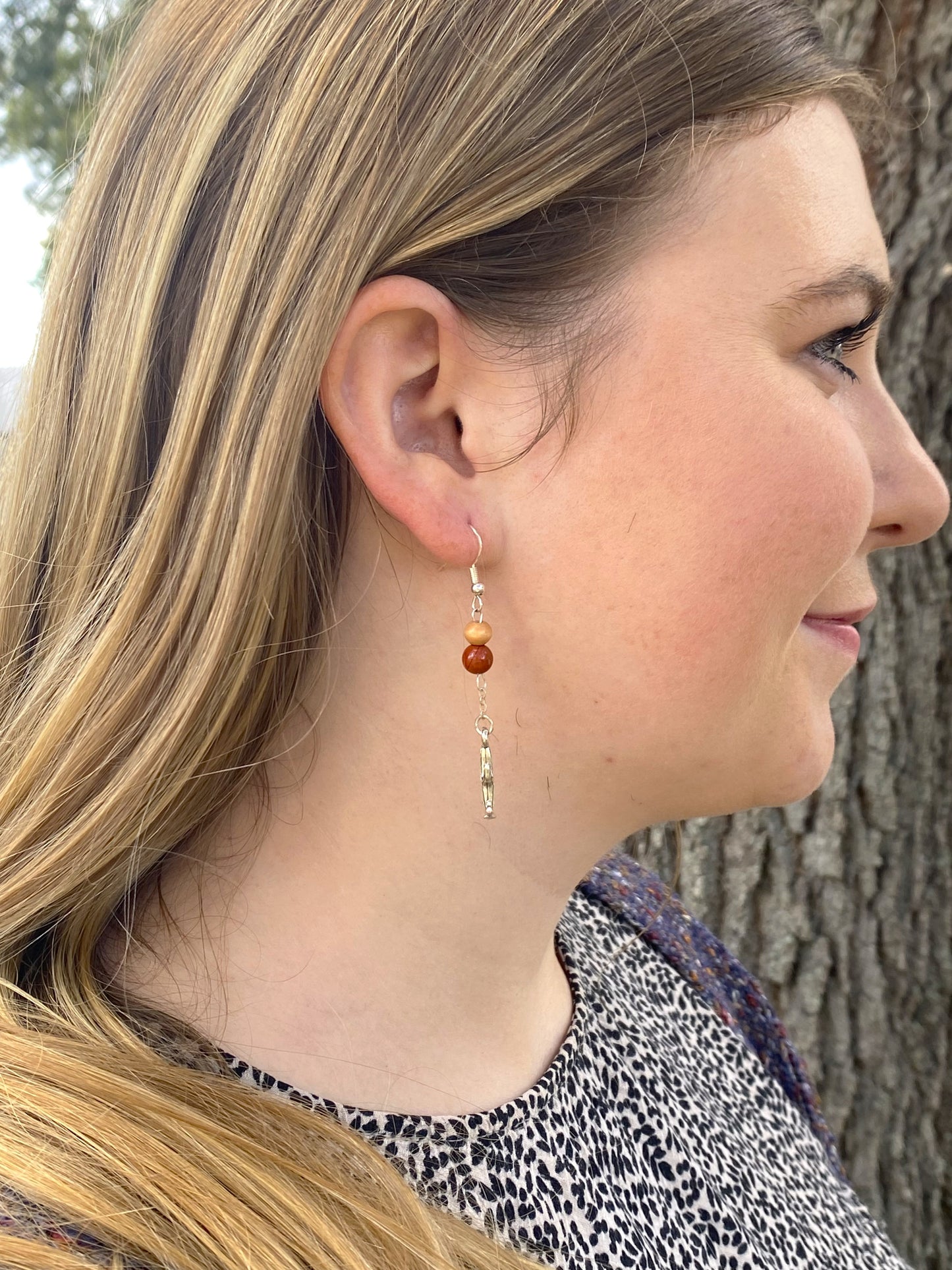 Red Jasper Raindrop Earrings with Cactus Pendant