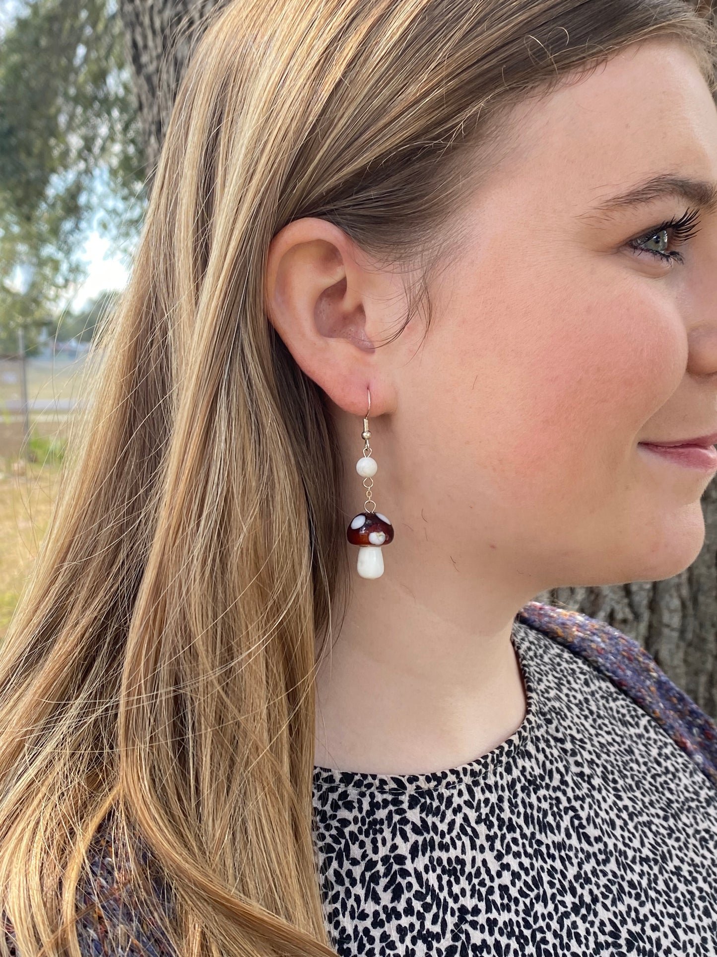 Howlite and Mushroom Pendant Earrings