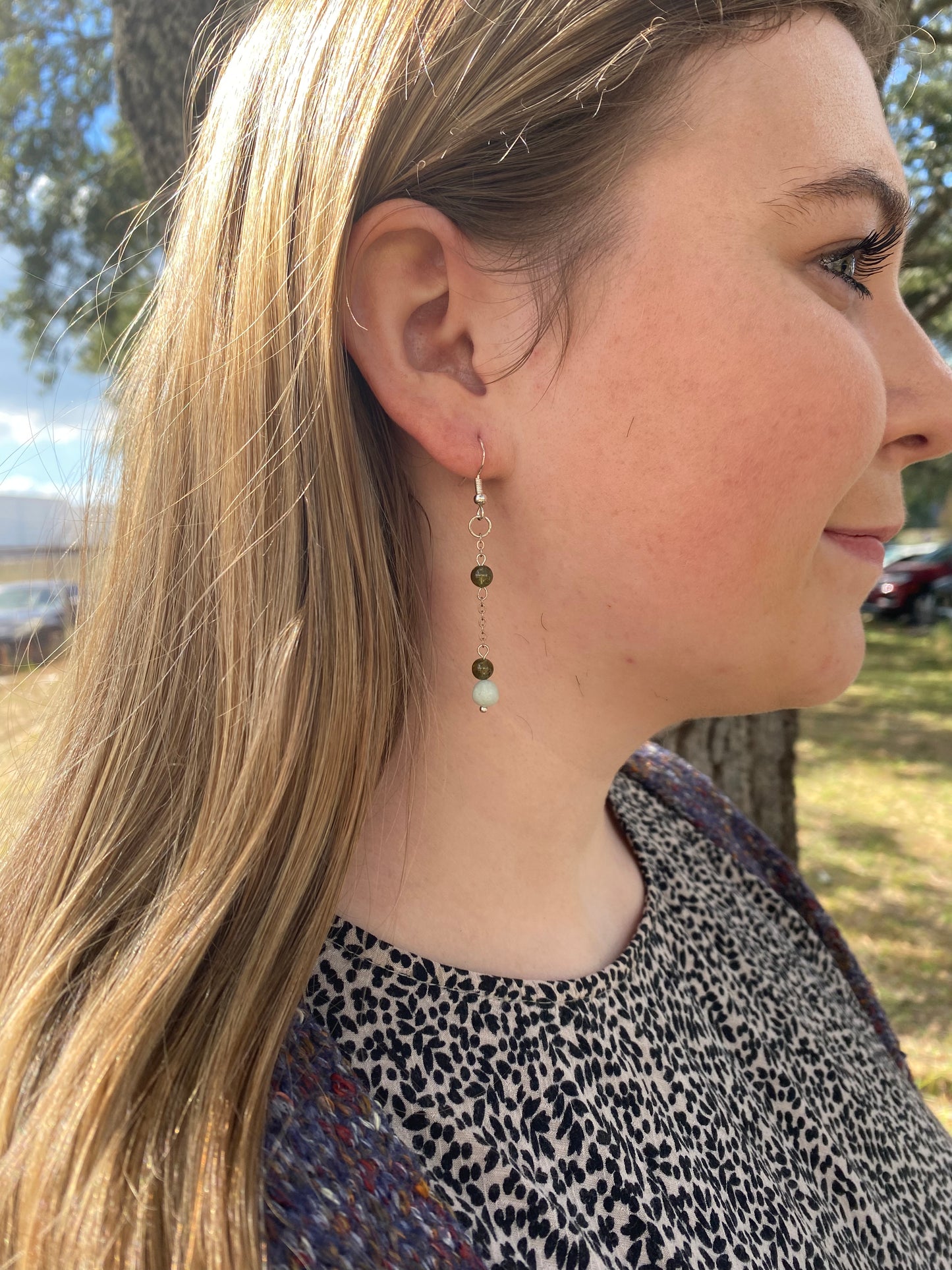 Green Garnet and Amazonite Raindrop Earrings