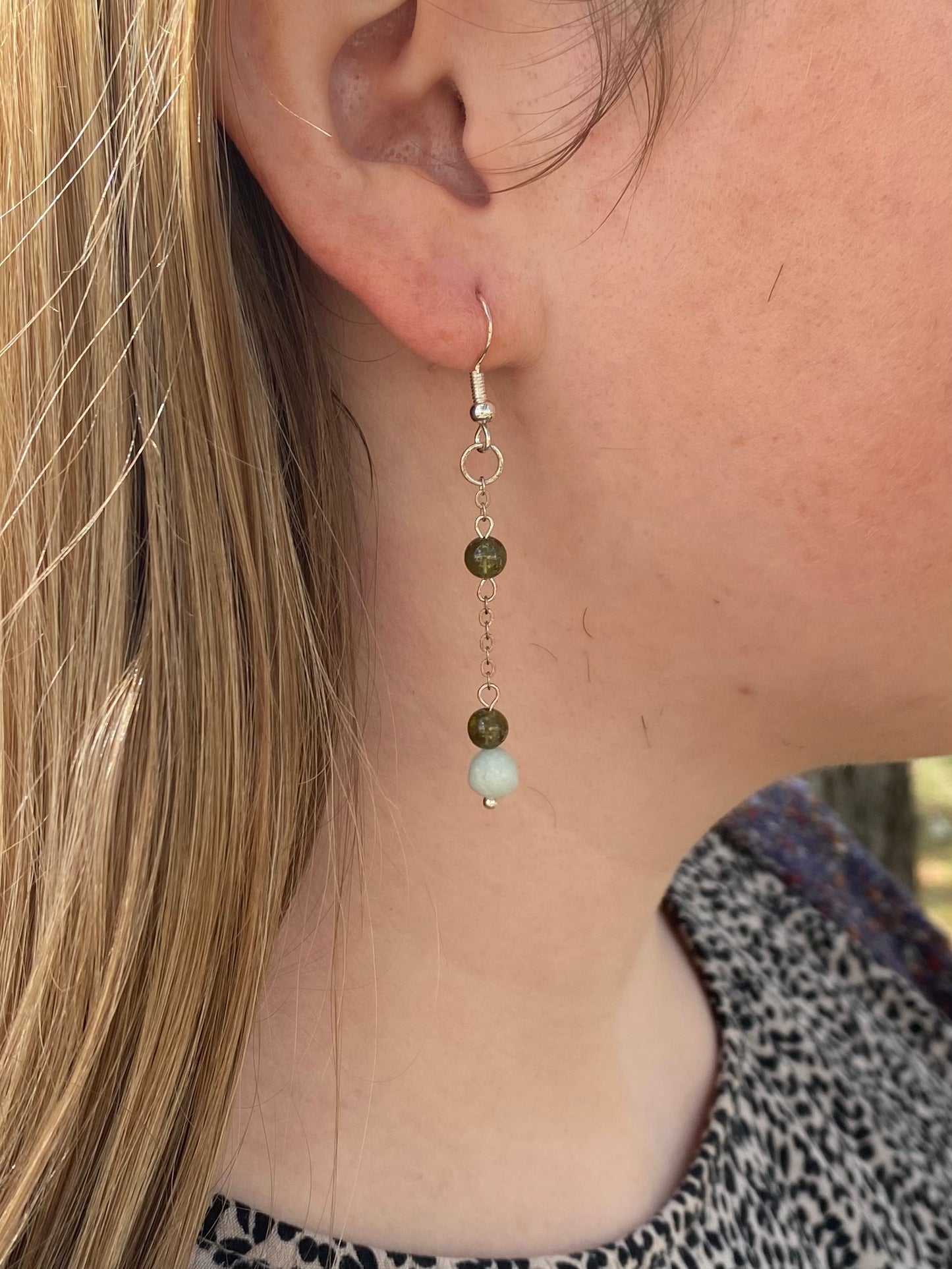 Green Garnet and Amazonite Raindrop Earrings