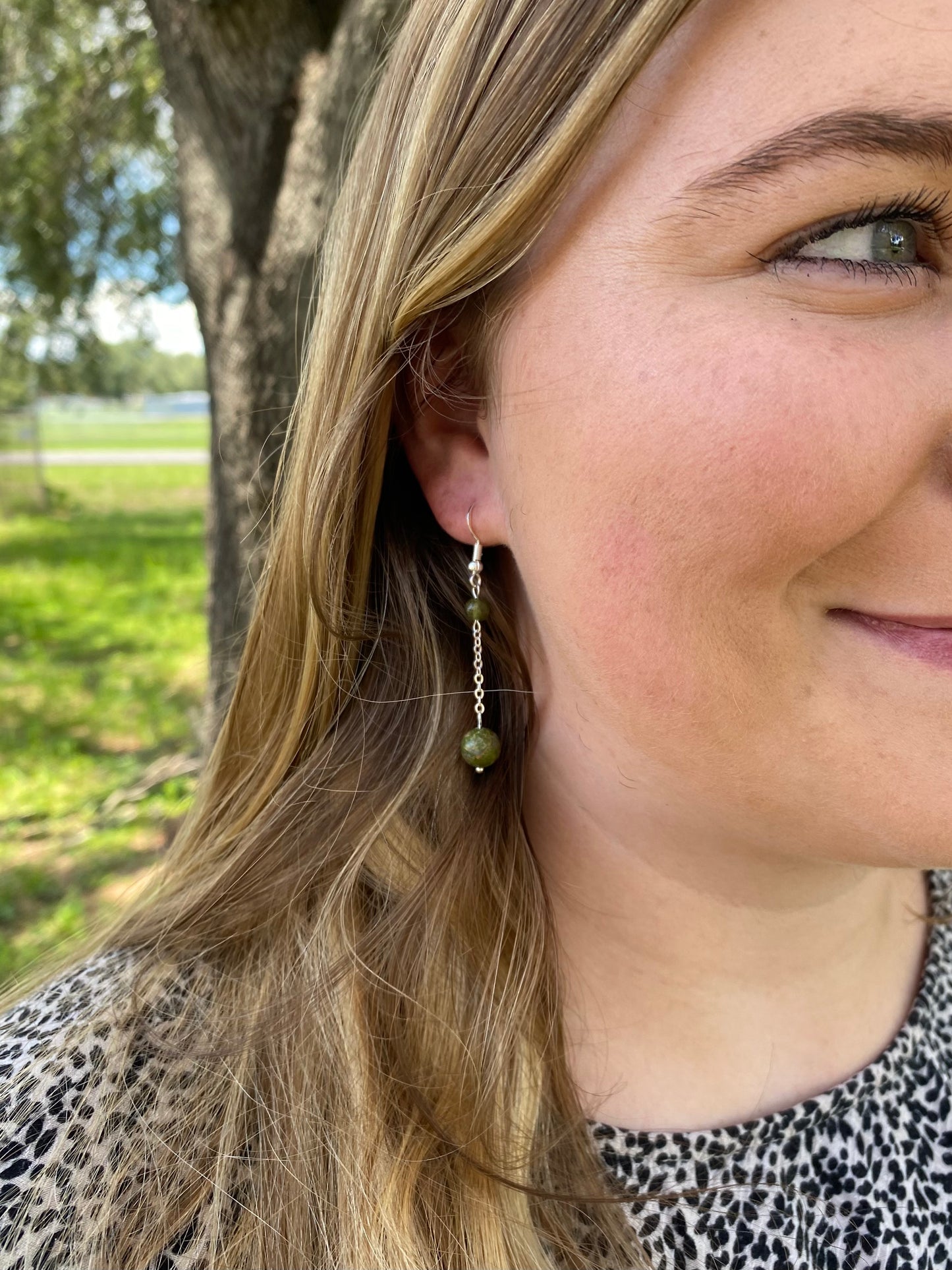 Green Garnet and Unakite Raindrop Earrings