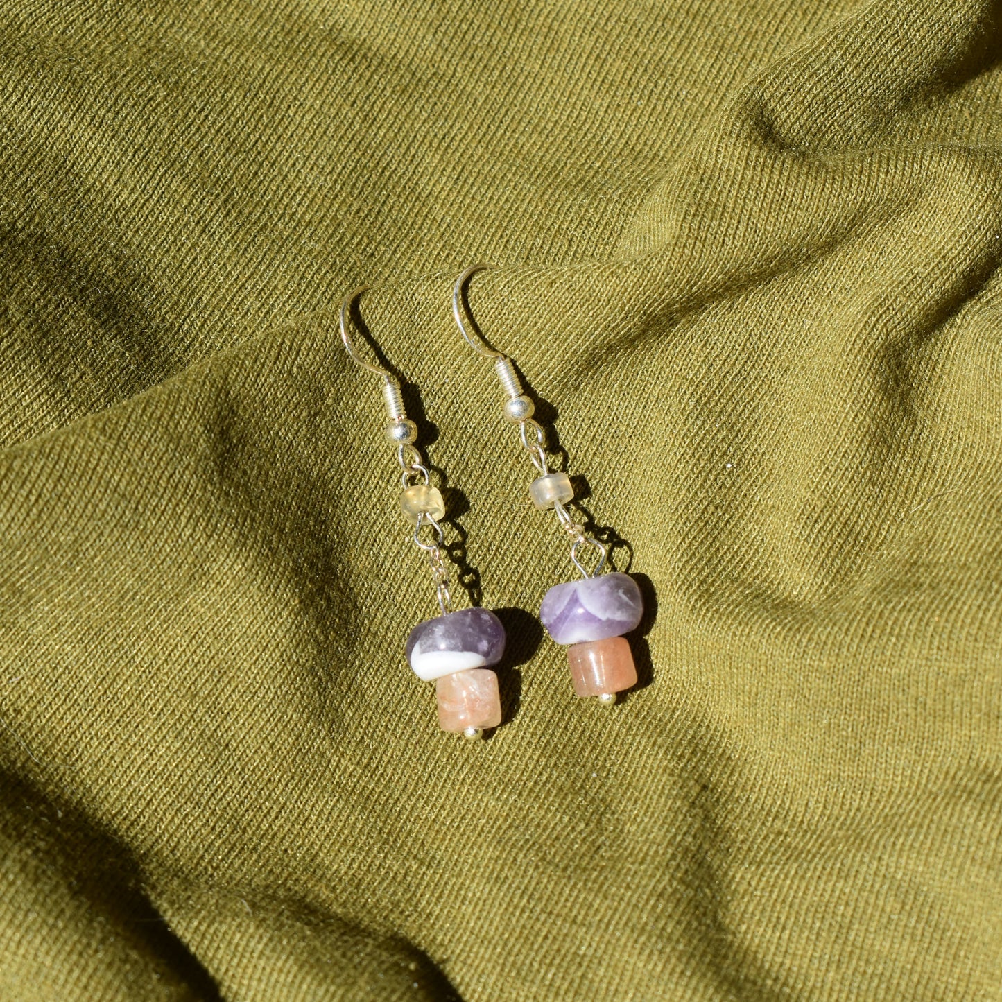 Quartz and Amethyst Mushroom Earrings