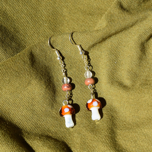 Quartz Picasso Jasper and Mushroom Pendant Earrings