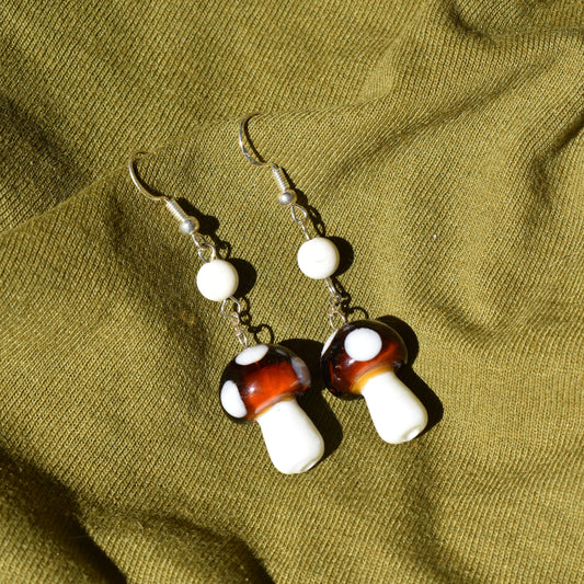 Howlite and Mushroom Pendant Earrings