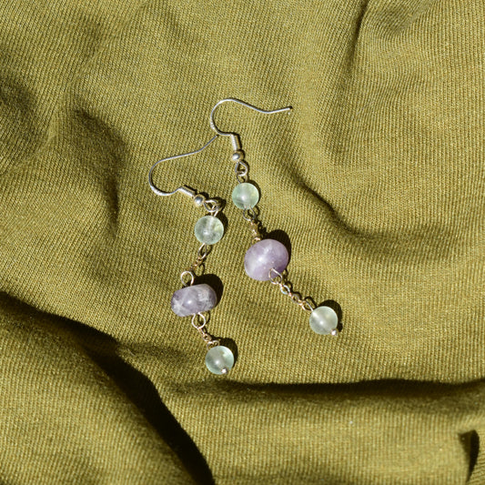 Fluorite and Amethyst Orbit Earrings