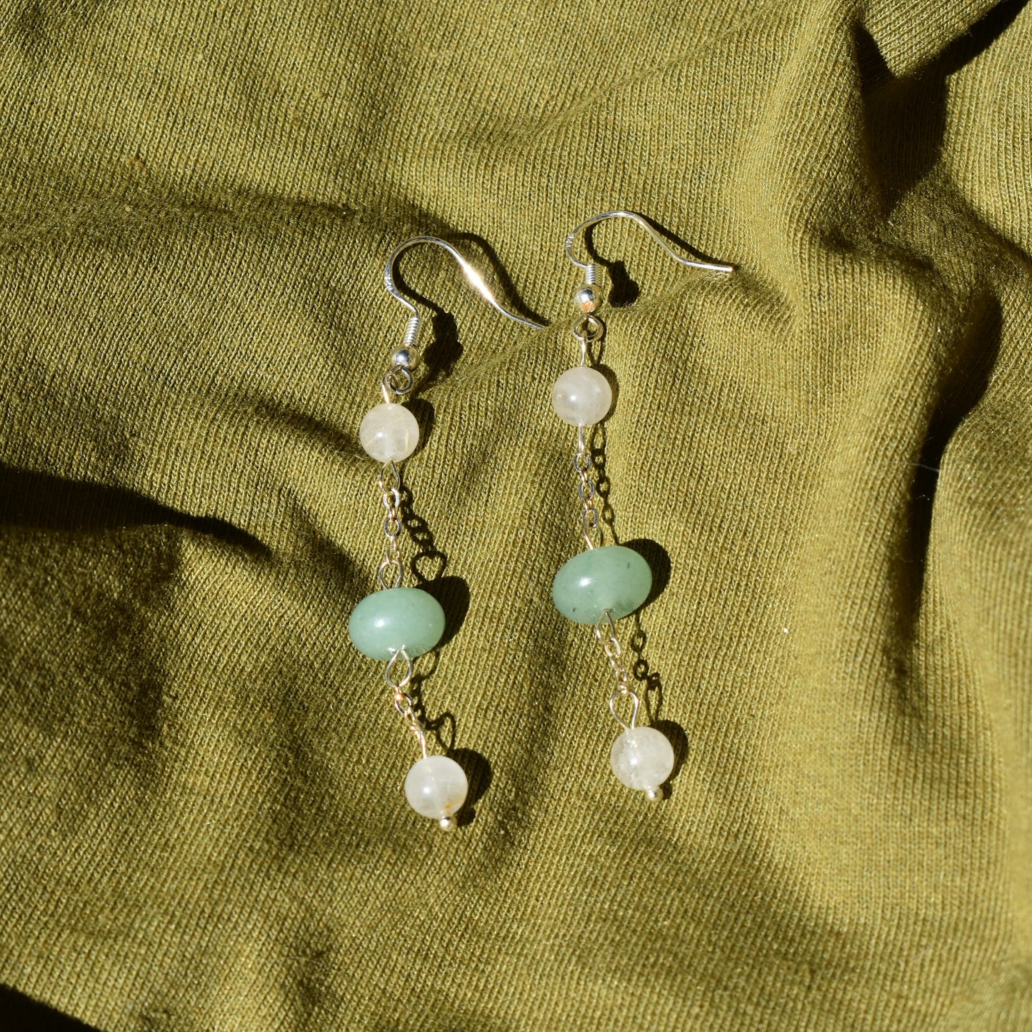 Rutilated Quartz and Aventurine Orbit Earrings