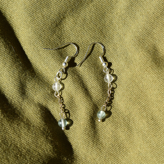 Quartz and Fluorite Raindrop Earrings