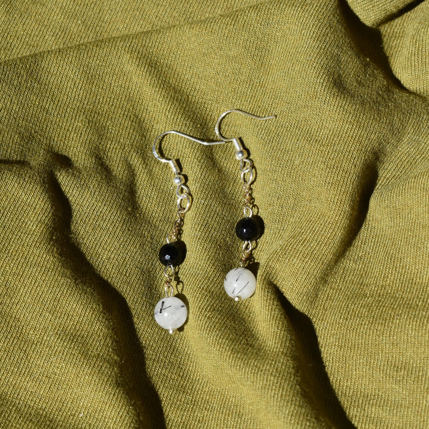 Onyx and Quartz Raindrop Earrings