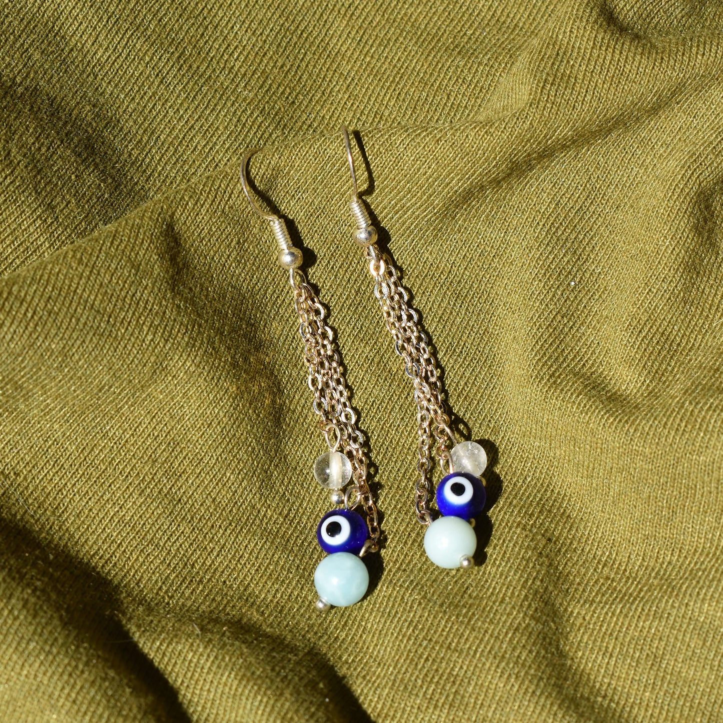 Quartz Amazonite and Evil Eye Windchime Earrings