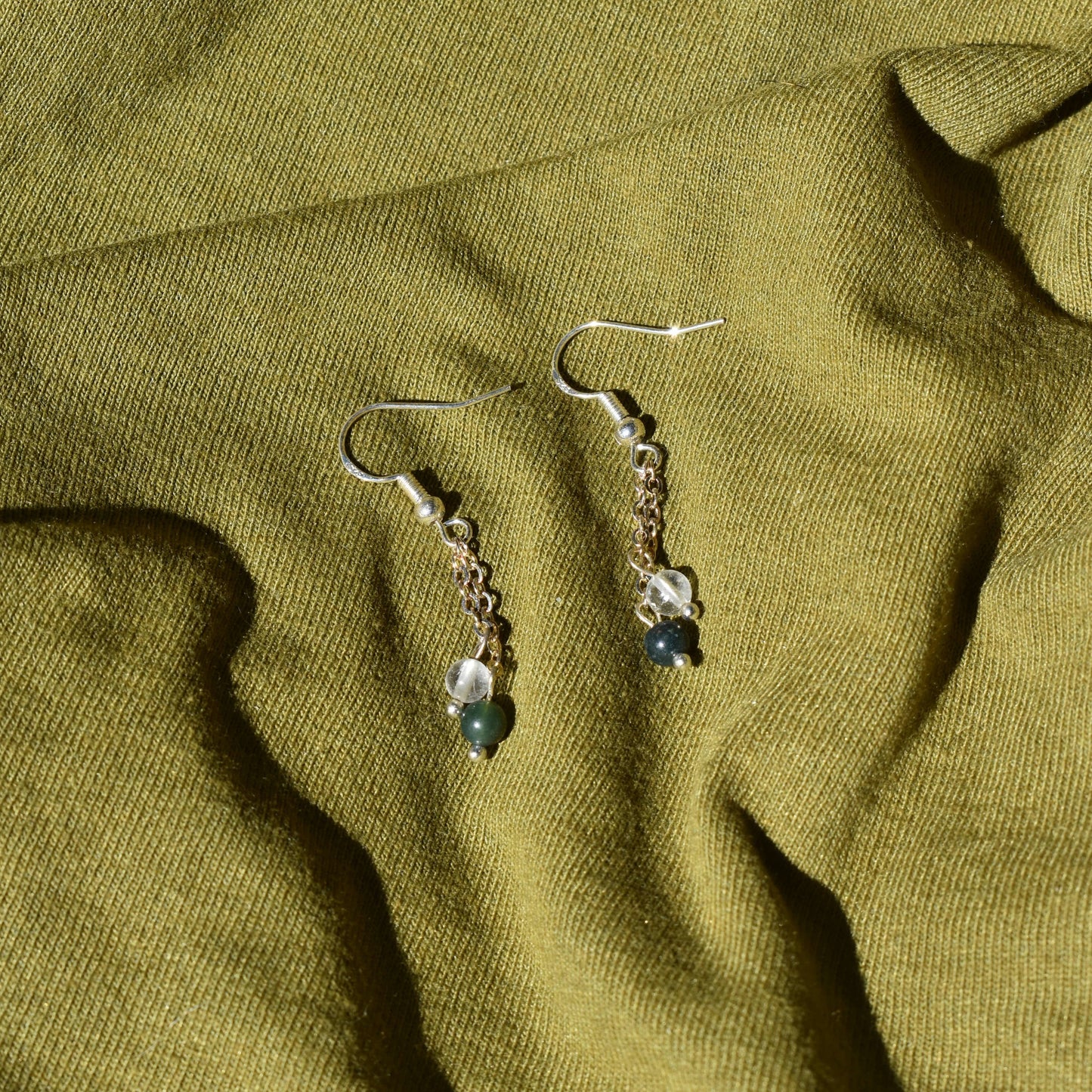 Quartz and Moss Agate Windchime Earrings